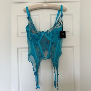 NWT Honey Birdette Sabrina Turquoise Blue 3D Embroidery Bustier